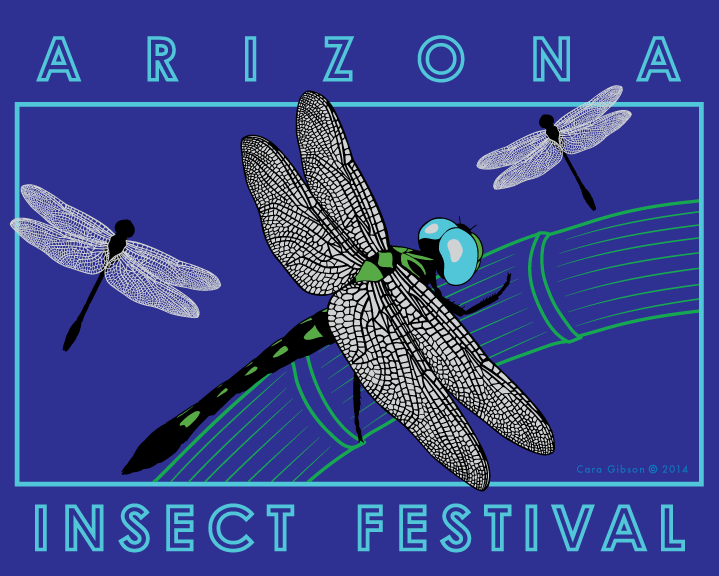 Wearable art with Thornbush Dasher dragonflies for the 2014 Arizona Insect Festival. Artwork by Cara Gibson